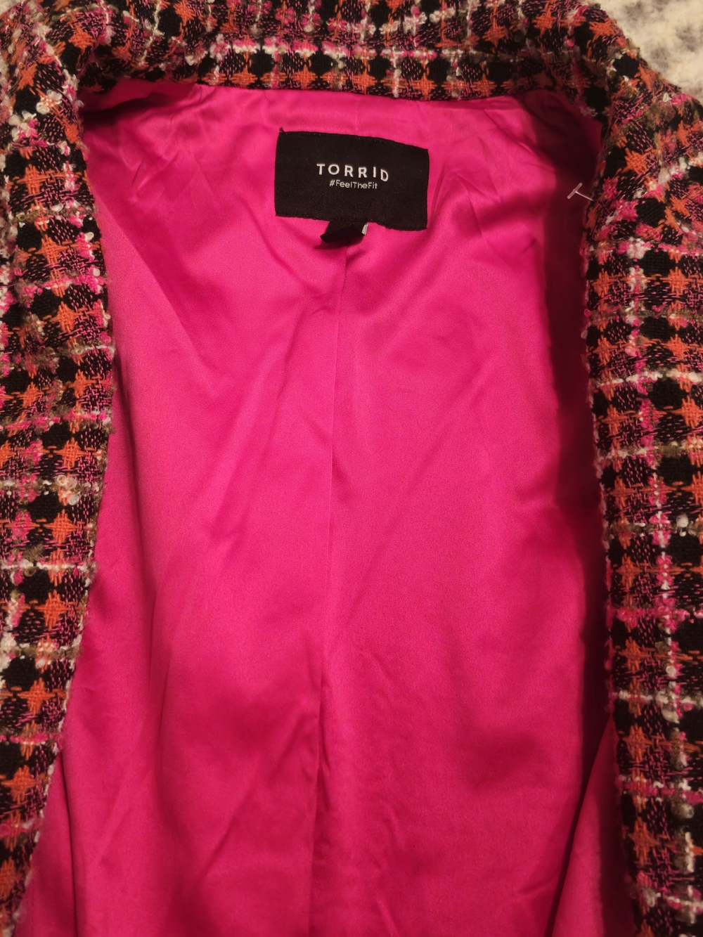 Torrid Pink Plaid Bouclé Statement Pea Coat 1X/14/16 - Picture 5 of 12